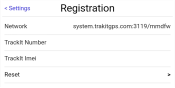 Settings Registration screen
