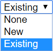 New or Existing customer selection drop-down menu