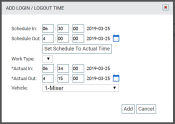 ADD LOGIN / LOGOUT TIME dialog window
