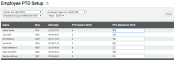 Employee PTO Setup screen