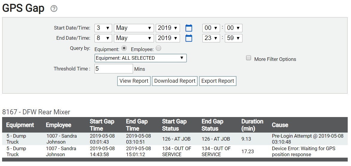 GPS Gap Report | TrackIt Web Console
