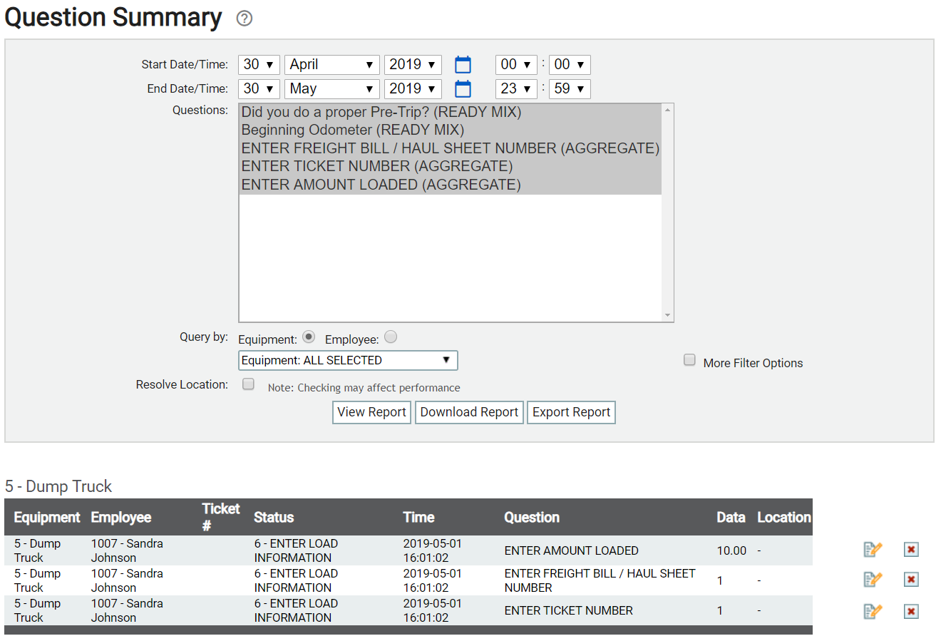 Question Summary Report | TrackIt Web Console