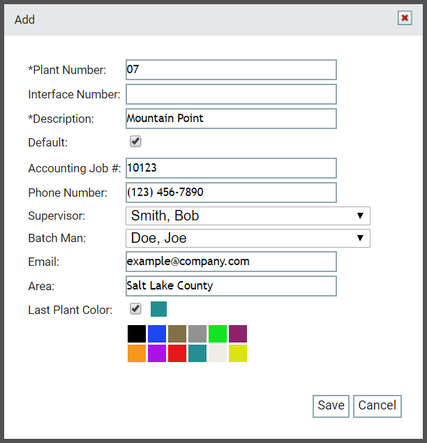 Plant Settings | TrackIt Web Console