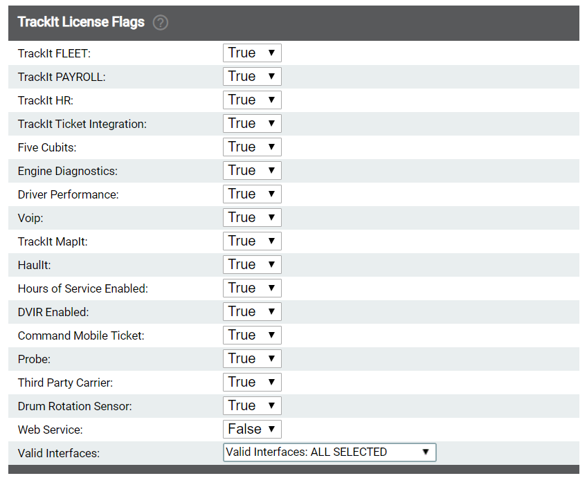 Licenses Site Settings | TrackIt Web Console